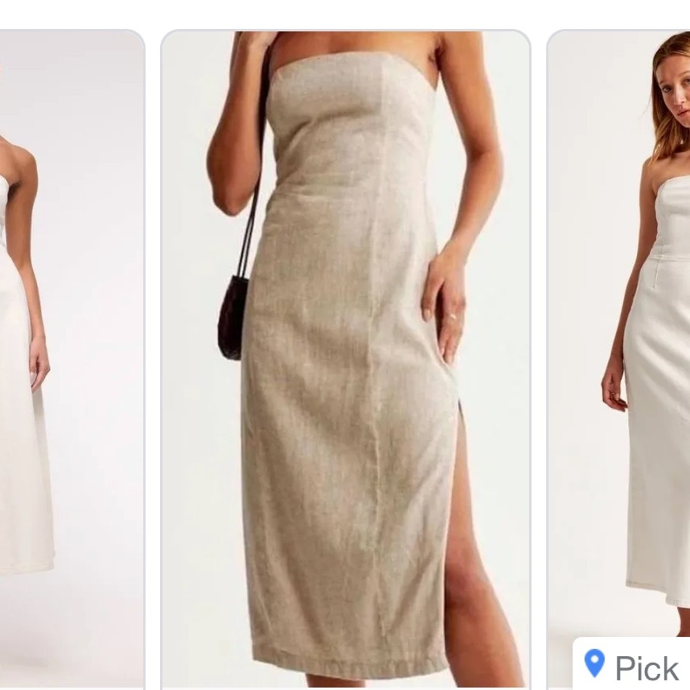 ABERCROMBIE & FITCH LINEN MIDI DRESS-TAN XXST